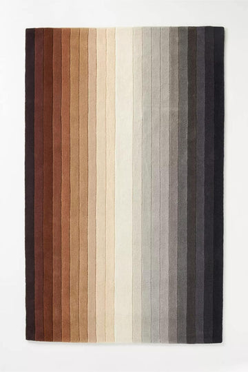 Handmade 100% Wool Area Rug with Cotton Backing - 10' x 14', Gradient Brown to Grey Striped Design, Soft Modern