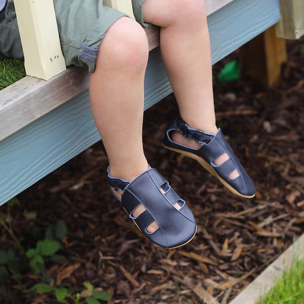 Soft Sole Leather Baby Sandals - Navy Blue