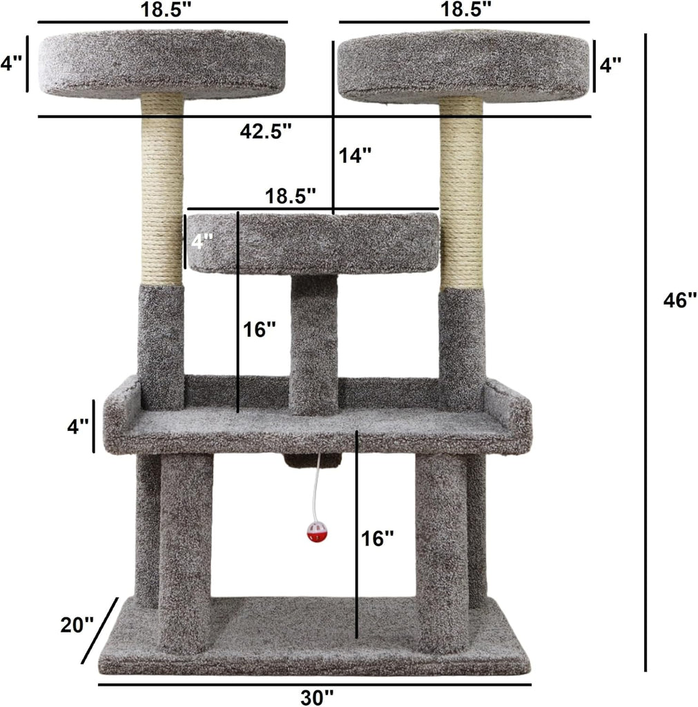 46′′ XXL Heavy Duty Cat Tree - Extra-Large, Sturdy Indoor Cat Tower with Multiple Perches, Sisal Scratch Posts &