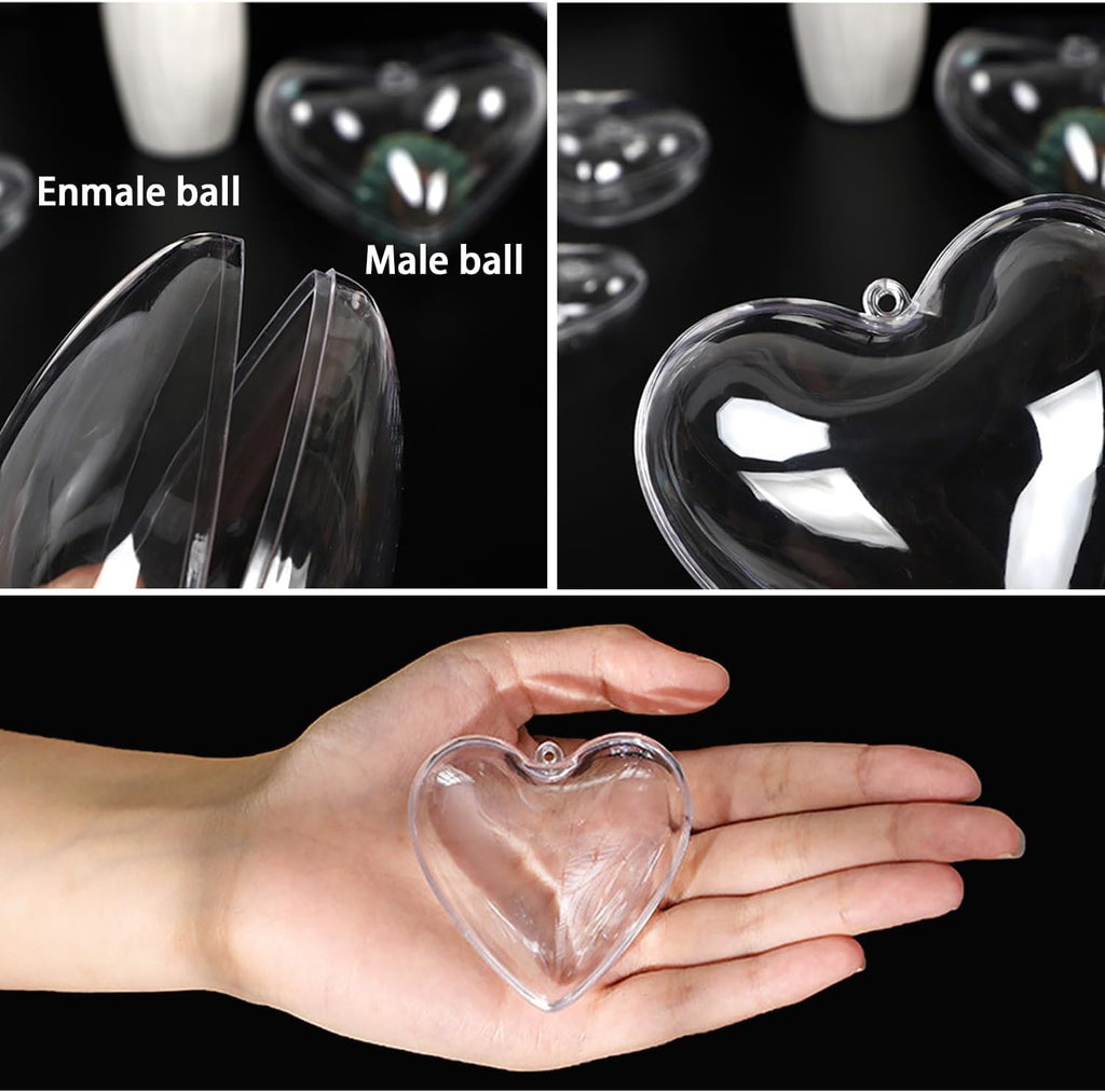 Clear Plastic Heart Ornaments 10-Pack Christmas Ornament Fillable Balls for DIY Crafts, Christmas Tree Decorations - Set of 10