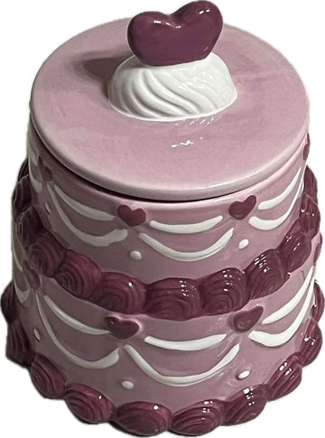 Vintage Style Ceramic Cake Cookie Jar, Pink and Purple, 5 x 5.5 inches
