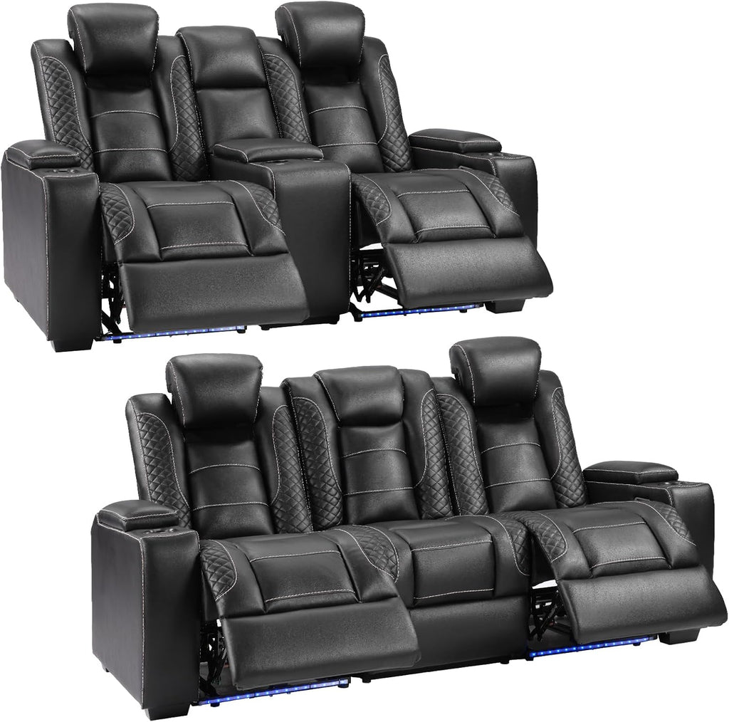 ANJ Modular Power Recliner Set: 5-Seat Home Theater Seating,3 Seat Recline Sofa and Loveseat (Center Console & Fixed