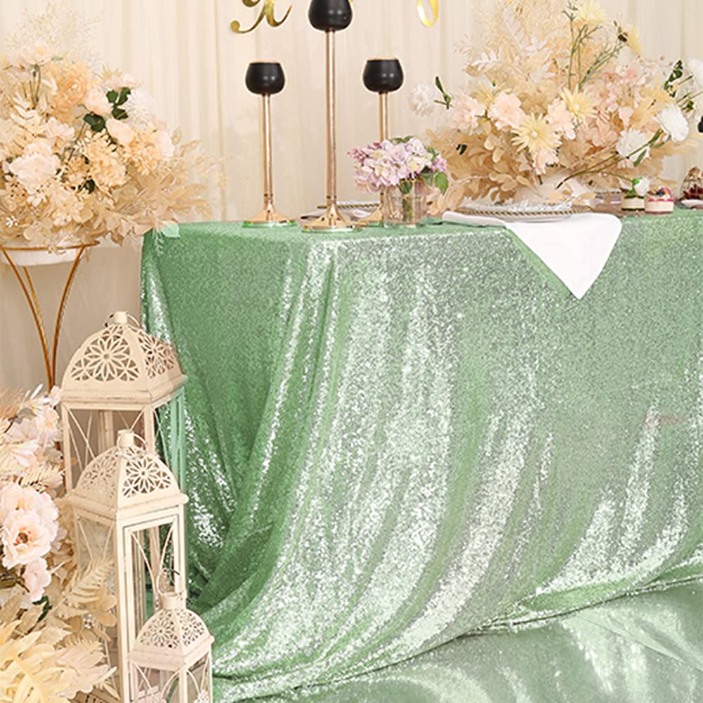 Mint Green Sequin Tablecloth 60x120 Inch for Wedding