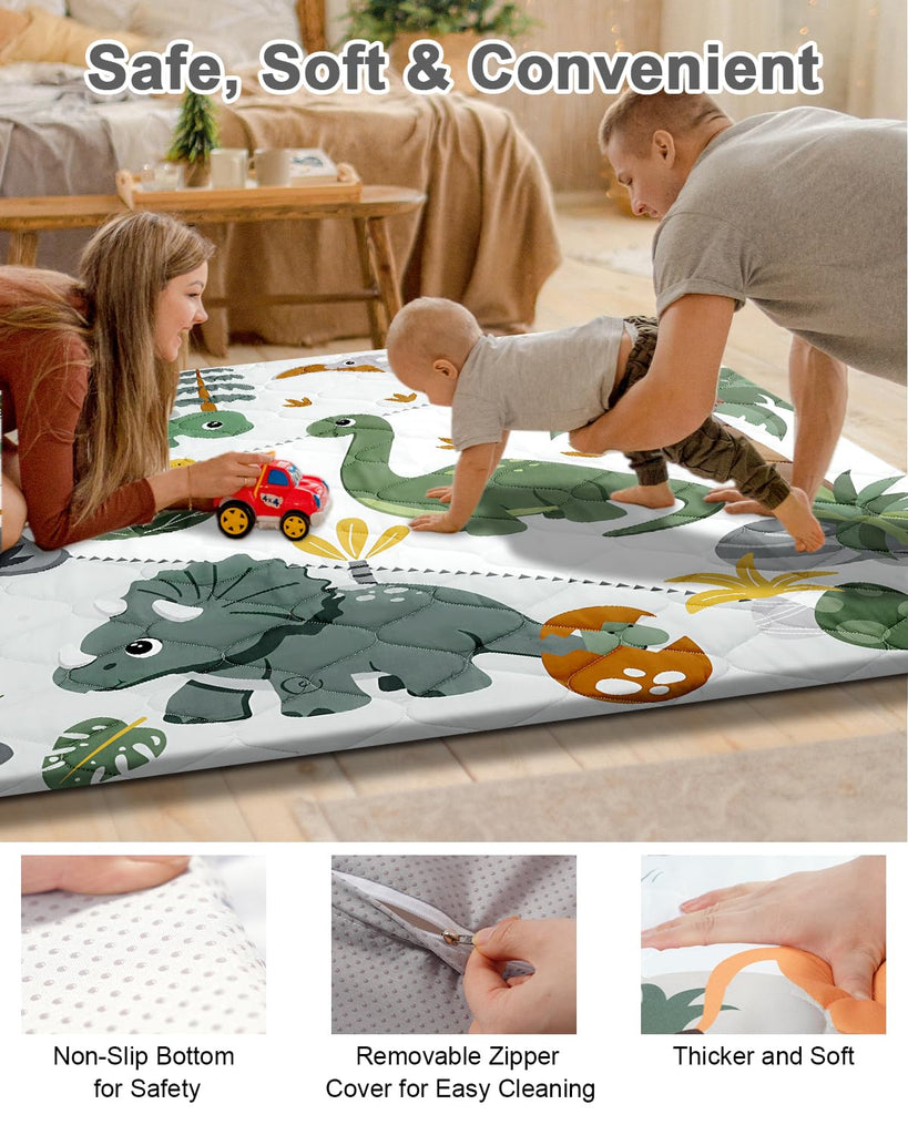 Premium Foam Baby Play Mat 50x50 - Removable & Machine Washable Cover, Extra Thick Padding Playpen Mat, Non-Slip