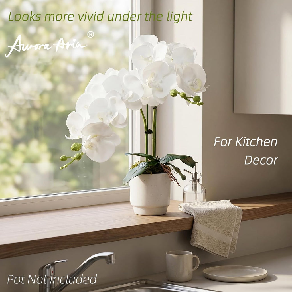 Artificial Orchid Stems with Leaves, Total 18 Blooms - Set of 2
