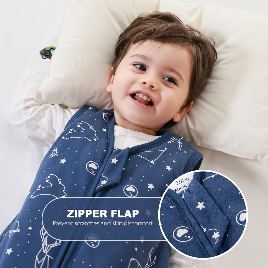 Sleep Sack Baby Winter Wearable Blanket with Way Zipper,2.5 TOG Cotton Sleep Sack Unisex(Navy Blue, )