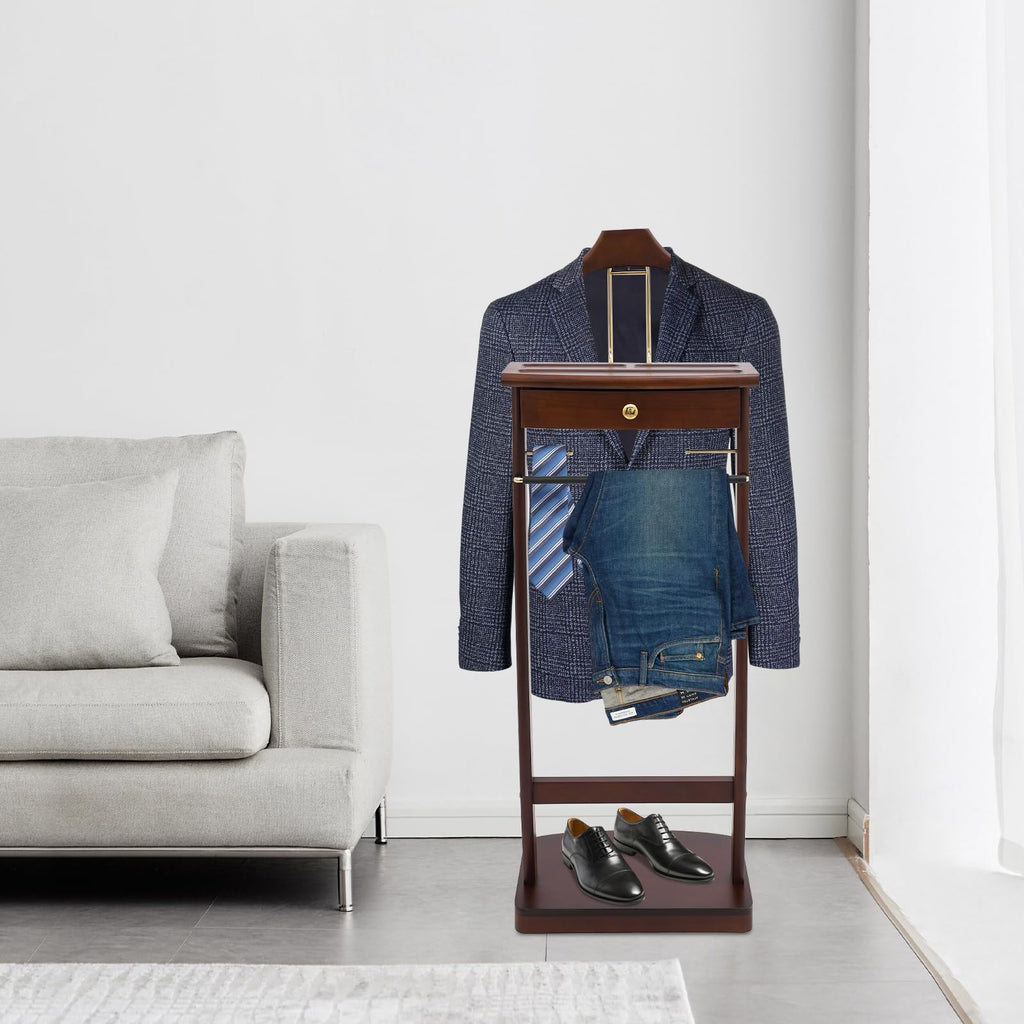 Valet Stand for Man and Women, Wood Suit Rack Suit Valet Stand