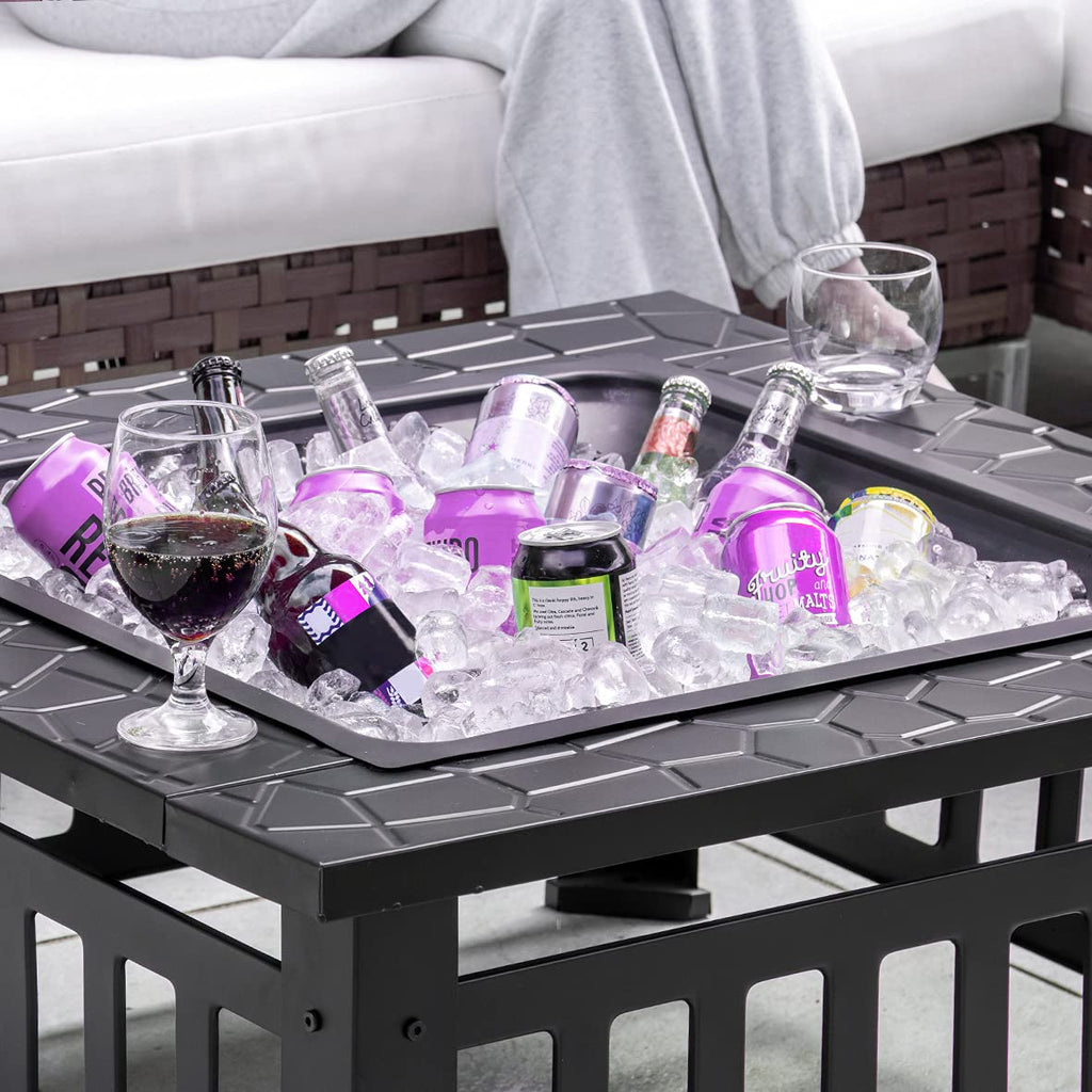 3 in 1 Outdoor BBQ, Firepit & Ice Bucket/Stylish Outdoor Heater With Table Space/Burn Logs Or Charcoal/Includes Mesh