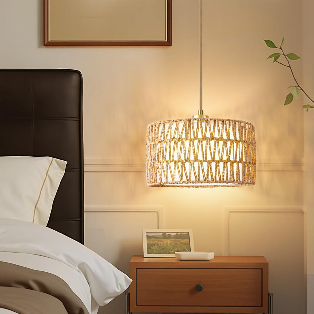 Plug in Pendant Light Rattan Hanging Lights with Plug in Cord