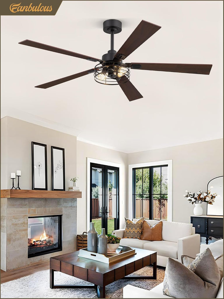 60 Inch Black Caged Ceiling Fan with Lights