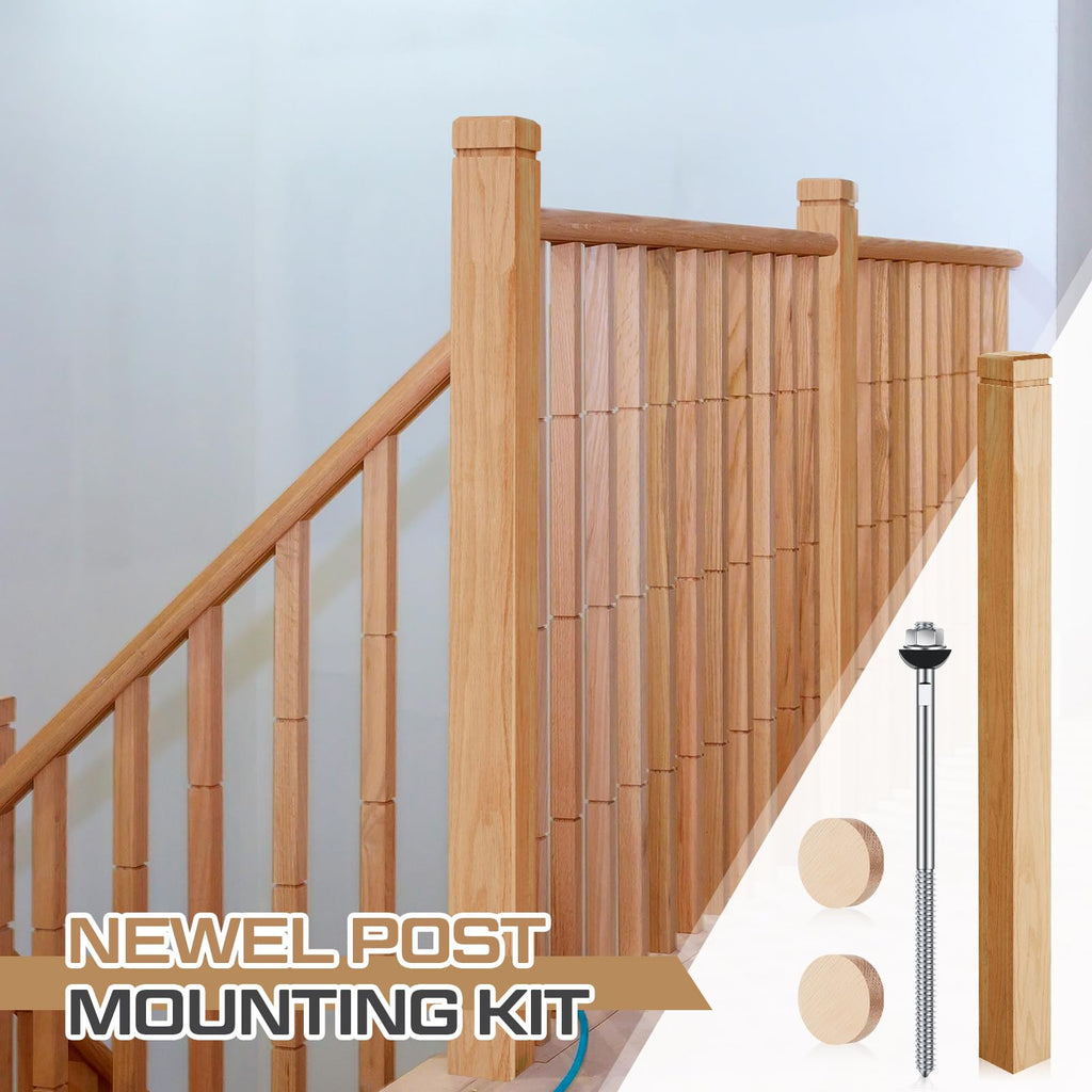 2 Pcs 3.5 x 3.5 x 48 Inch Solid Red Oak Stair Newel Post Kit