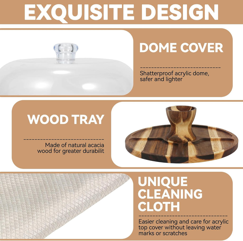 Acacia Wood Cake Stand with Lid - 12" Round Cake Holder & Dessert Stand, 2-in-1 Charcuterie Board & Serving Platter