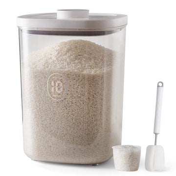 20-25 lbs Rice Dispenser, 10.5 Qt/10 L/22-25 lbs Rice Container Storage with Measuring Cup & Brush Food Cereal