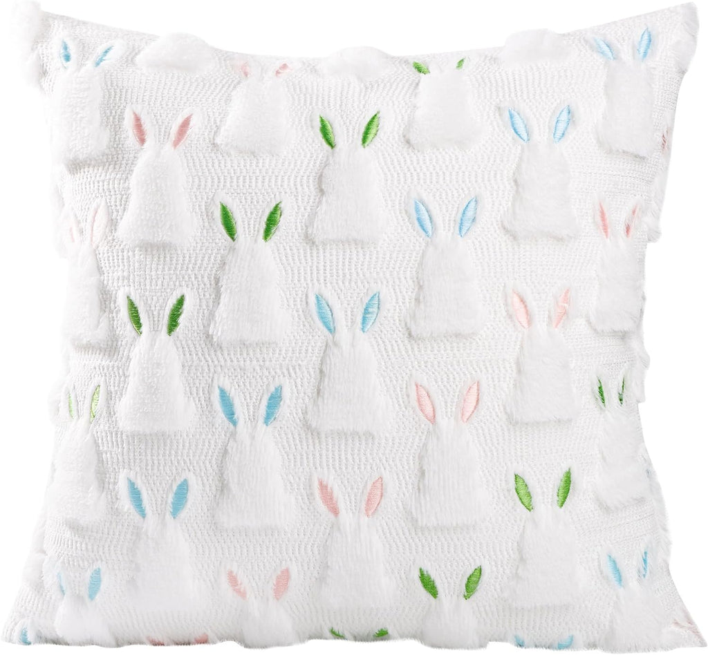 18" x 18" Pillow Covers, Easter Decorations Cute Soft Plush Bunny Throw Pillow, Spring Farmhouse Decorations - Set of 2