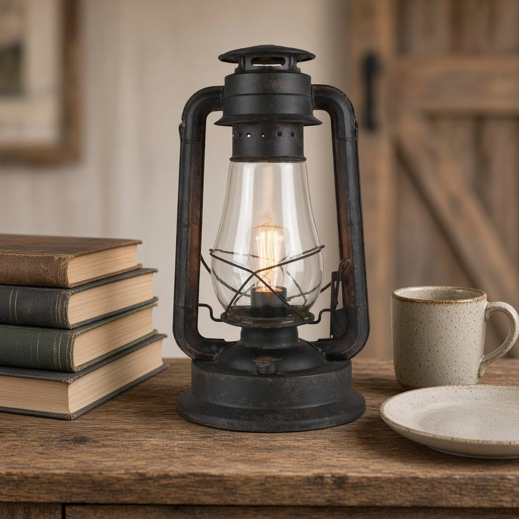 Rustic Lantern Table Lamp Hand Finished Rust UL Listed Dimmable by Muskoka