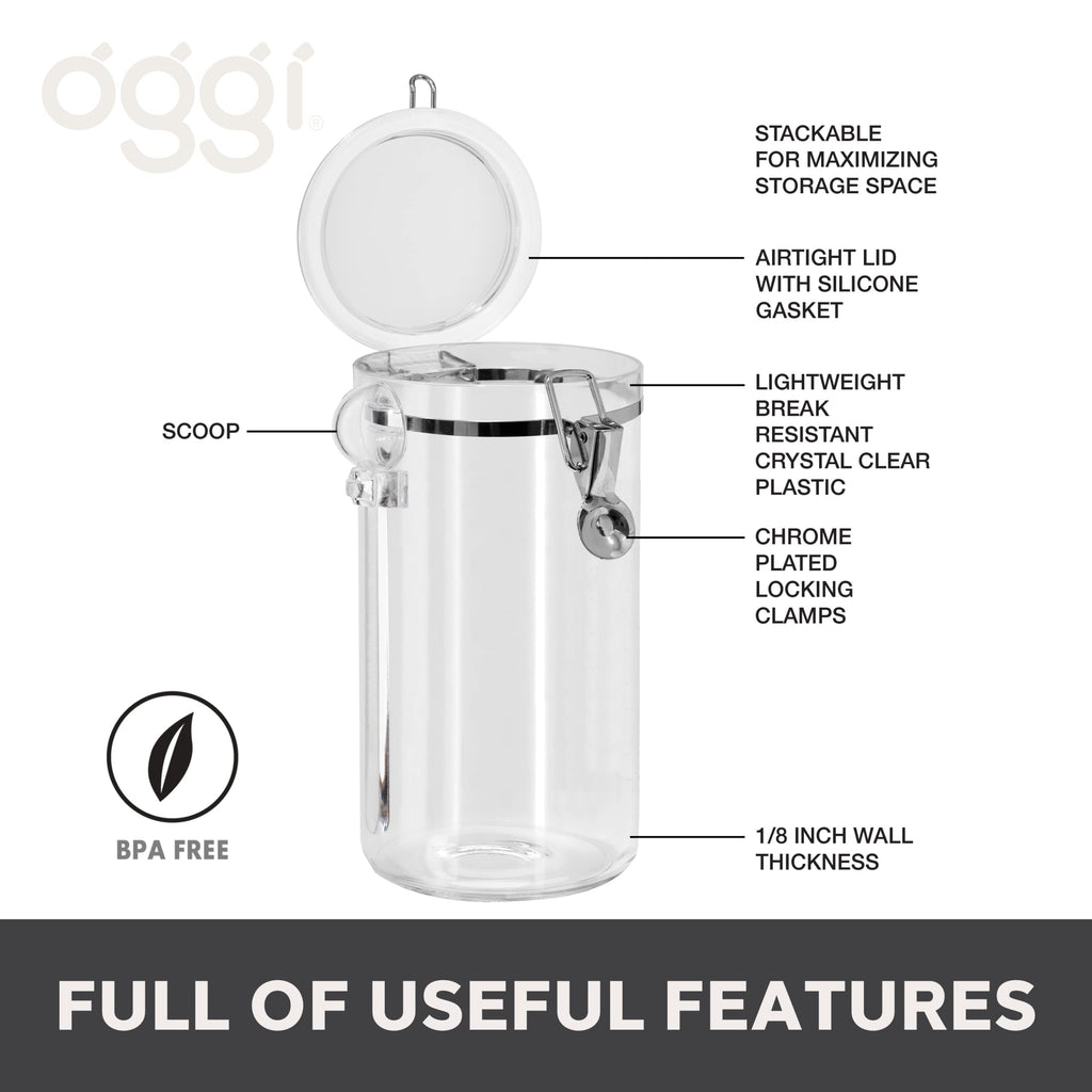 Clear Canister Airtight 72oz - Clamp Lid & Spoon - Airtight Food Storage Container, & Pantry Storage of Bulk, Dry