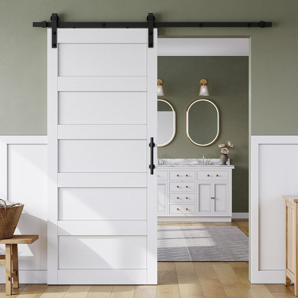 36in x 84in Sliding Barn Door with 6.6FT Barn Door Hardware Track Kit & Handle, Waterproof PVC Surfa