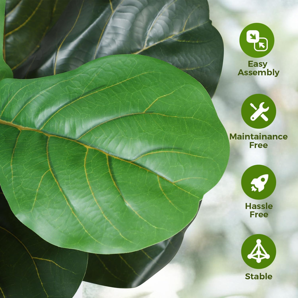 Artificial Fiddle Leaf Tree, 7ft Faux Plant Fake Ficus Lyrata Trees with White Planter - Perfect Indoor Home Decor