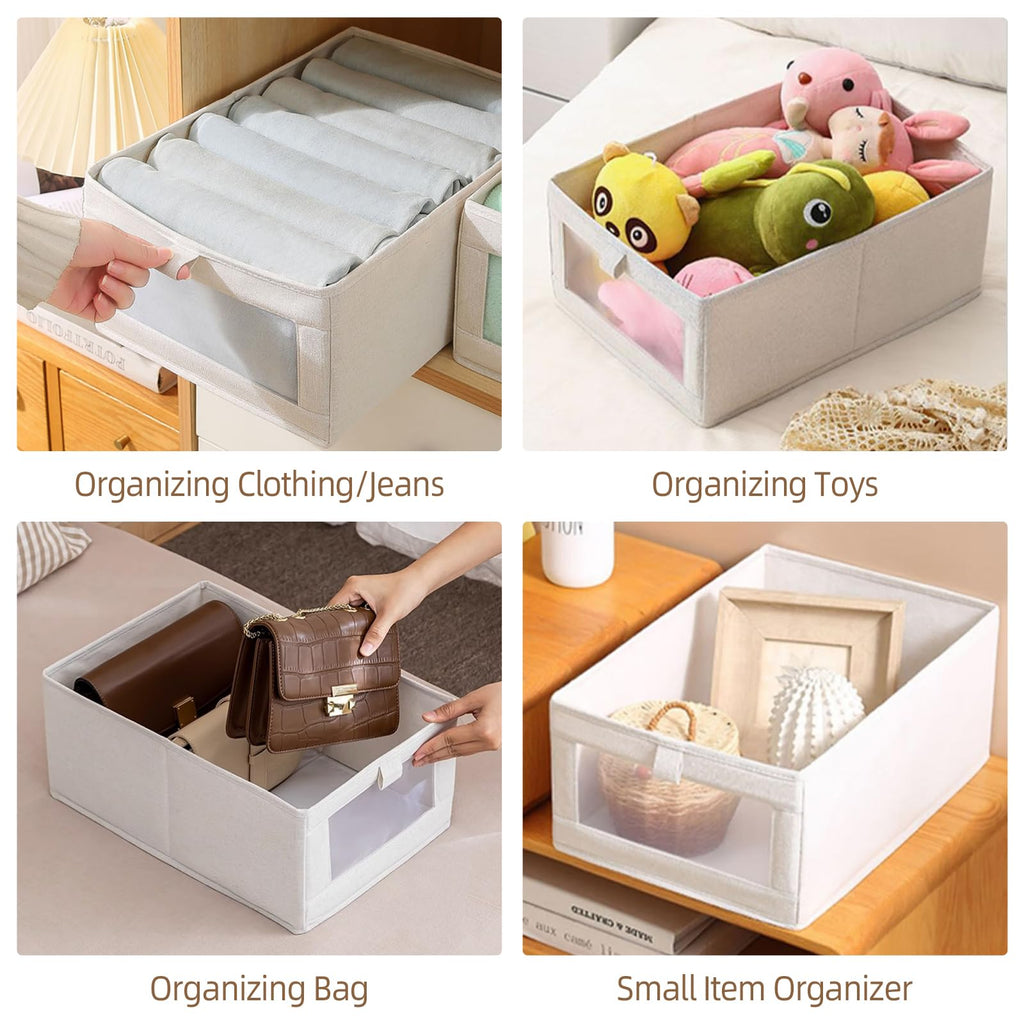 8 Pack Bins Linen Closet Baskets for Closet Organization Foldable Closet Organizer Bins with Clear Window For