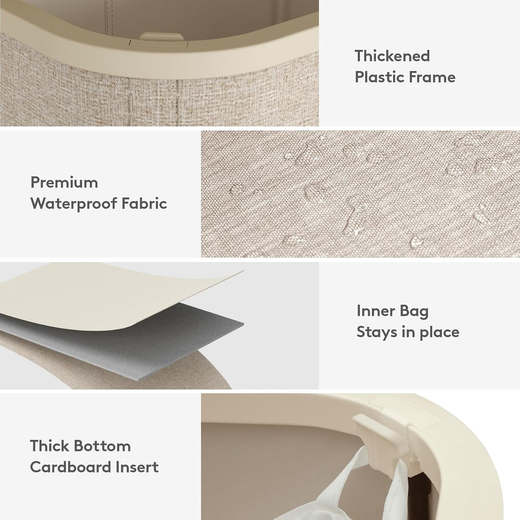 145L Large Laundry Basket with Lid, Laundry Hamper with Plastic Handles and Removable Bag, Foldable Tall Dirty
