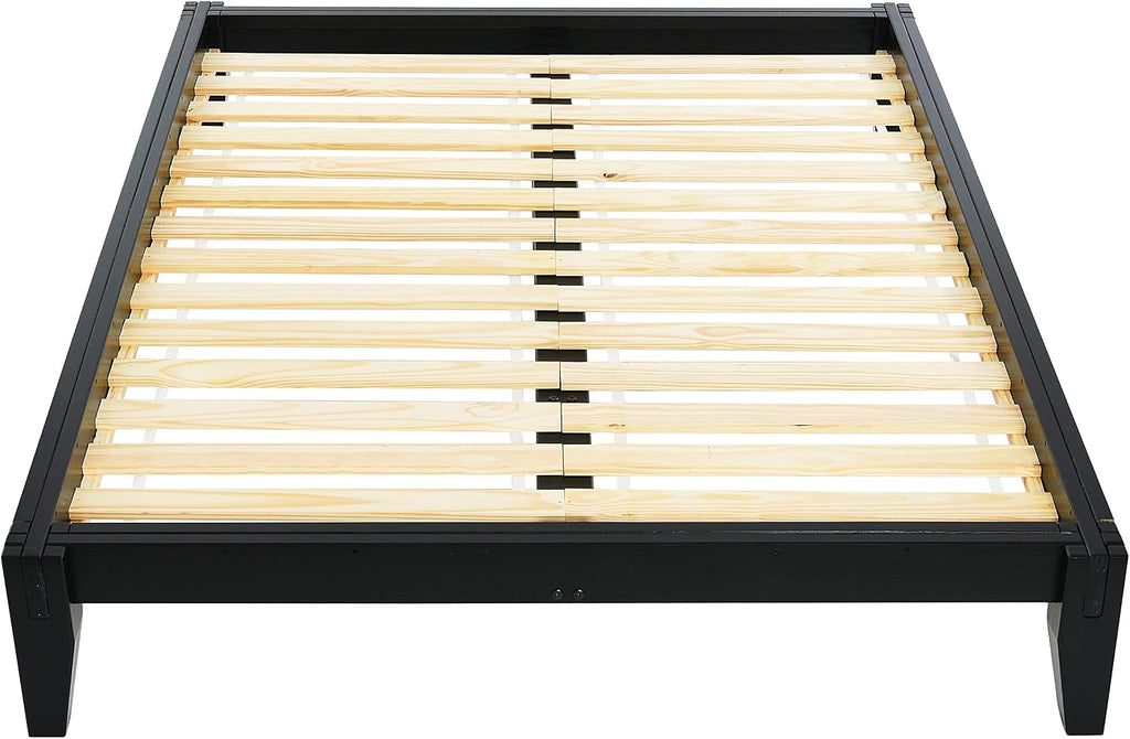 Yume Modern Solid Wood Platform Bed with Japanese Joinery, Black Finish, King