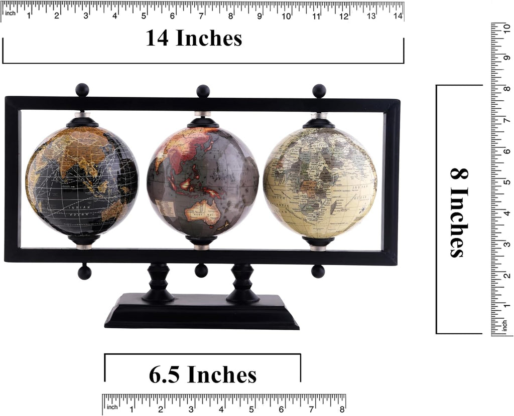 4'' Earth Globe for Desk Elegant Office Decor World Globe Sturdy Metal Stand (NOT PLASTIC!) - Rotating - Set of 3