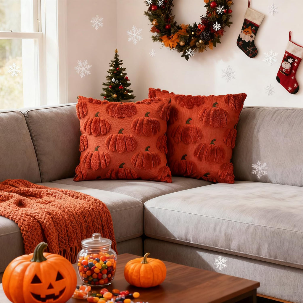 Fall Pumpkin Decorative Throw Pillow Covers 26x26 Set of 2 Pillow Covers, Faux Fur Square Pillow Cover Fluffy Plush