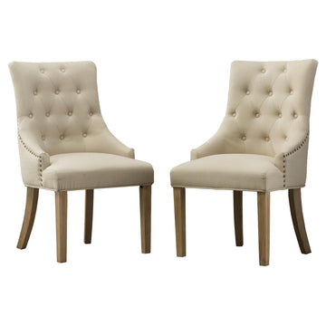 Button Tufted Solid Wood Wingback Hostess Chairs with Nail Heads, Set of 2, Tan, White, "Tan, 24D x 22W x 39H in