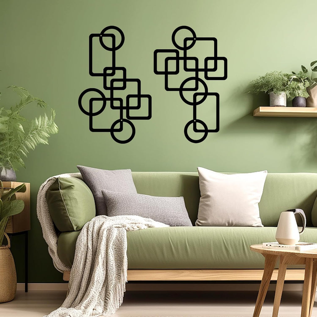 Black Abstract Metal Wall Art Decoration Minimalist Decor 3D Textured Square Logo Metal Wall Sculpture Bedroom - Set of 2