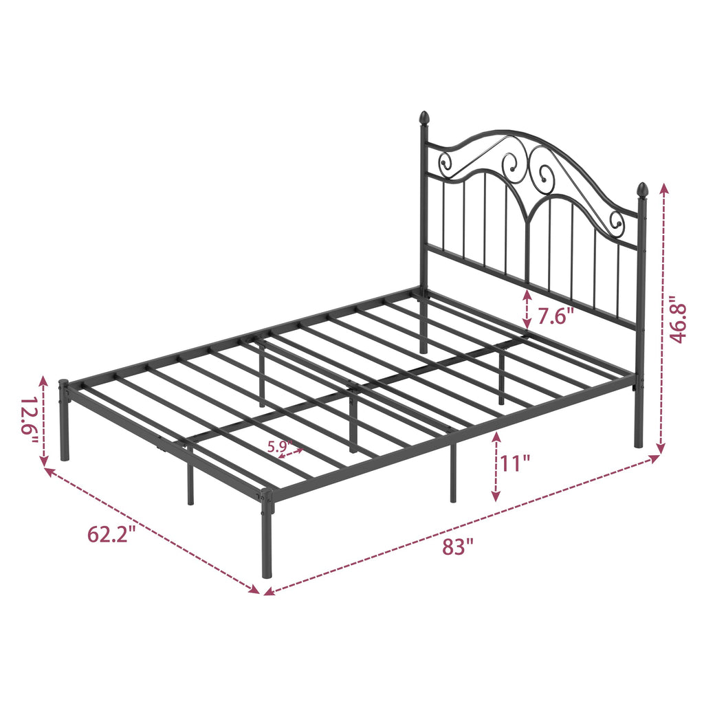 Metal Bed Frame with Vintage Headboard Platform Bed