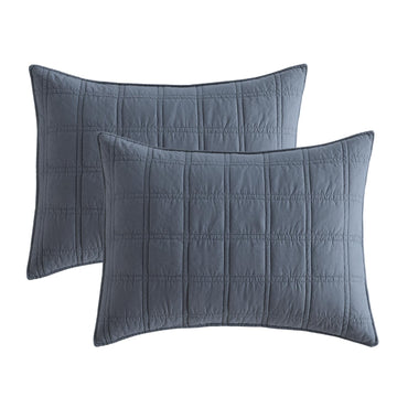 100% Cotton Quilted Pillow Shams Standard Size, Steel Blue Pre-Washed 2 Pack 20" x 26" Cozy Pillowcases, Breathable
