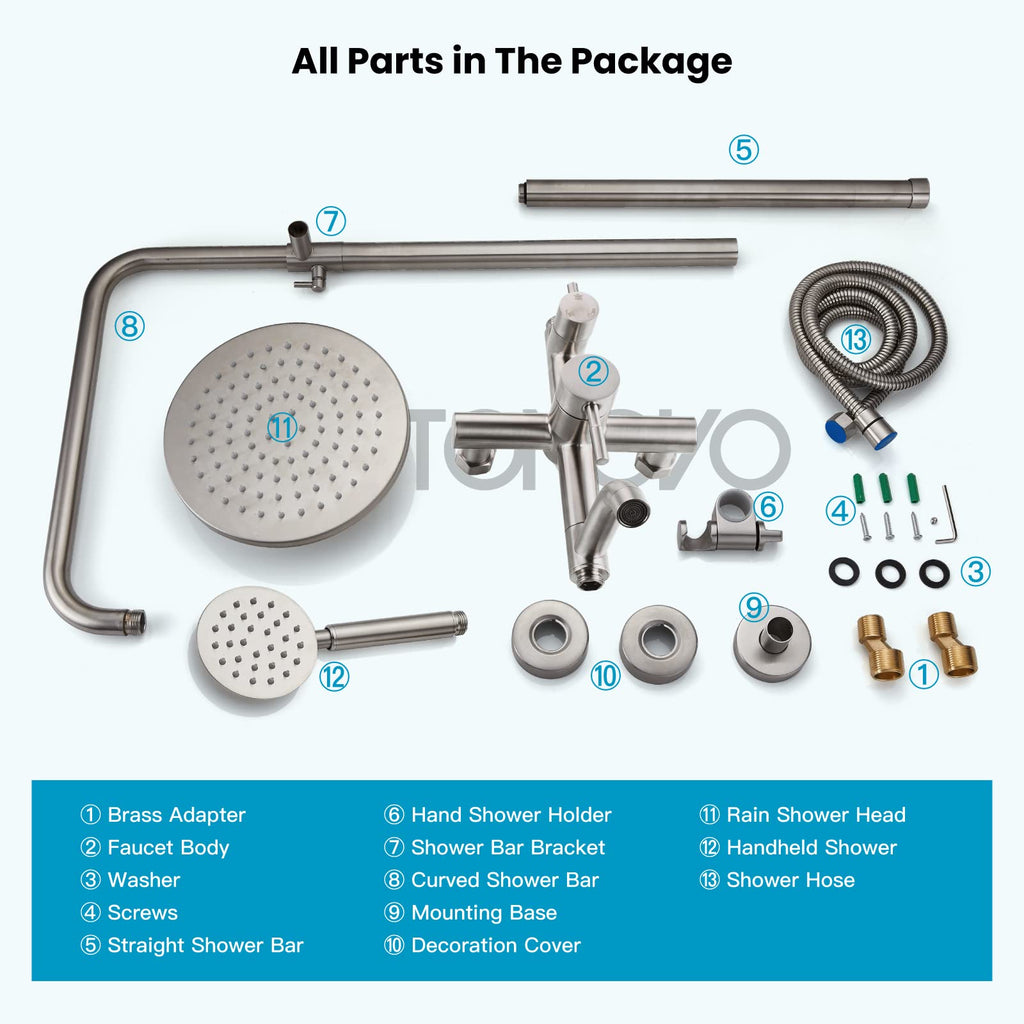 SUS304 Outdoor Shower Kit 8'' Head with Handheld Brushed Nickel
