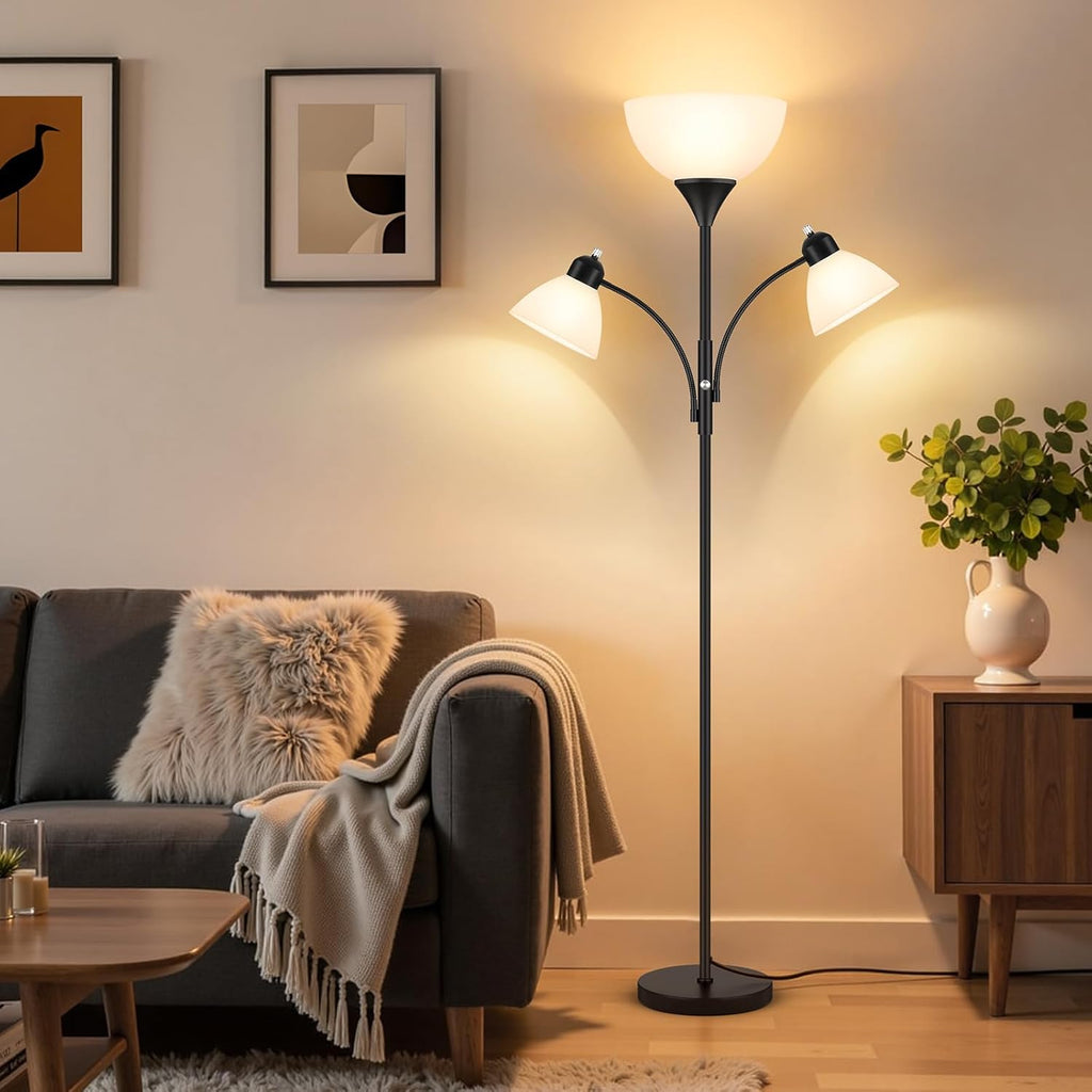 Torchiere Floor Lamps,72" Dimmable Lamp with 2 Adjustable Reading Lights, Black Tall Standing Room Lamp