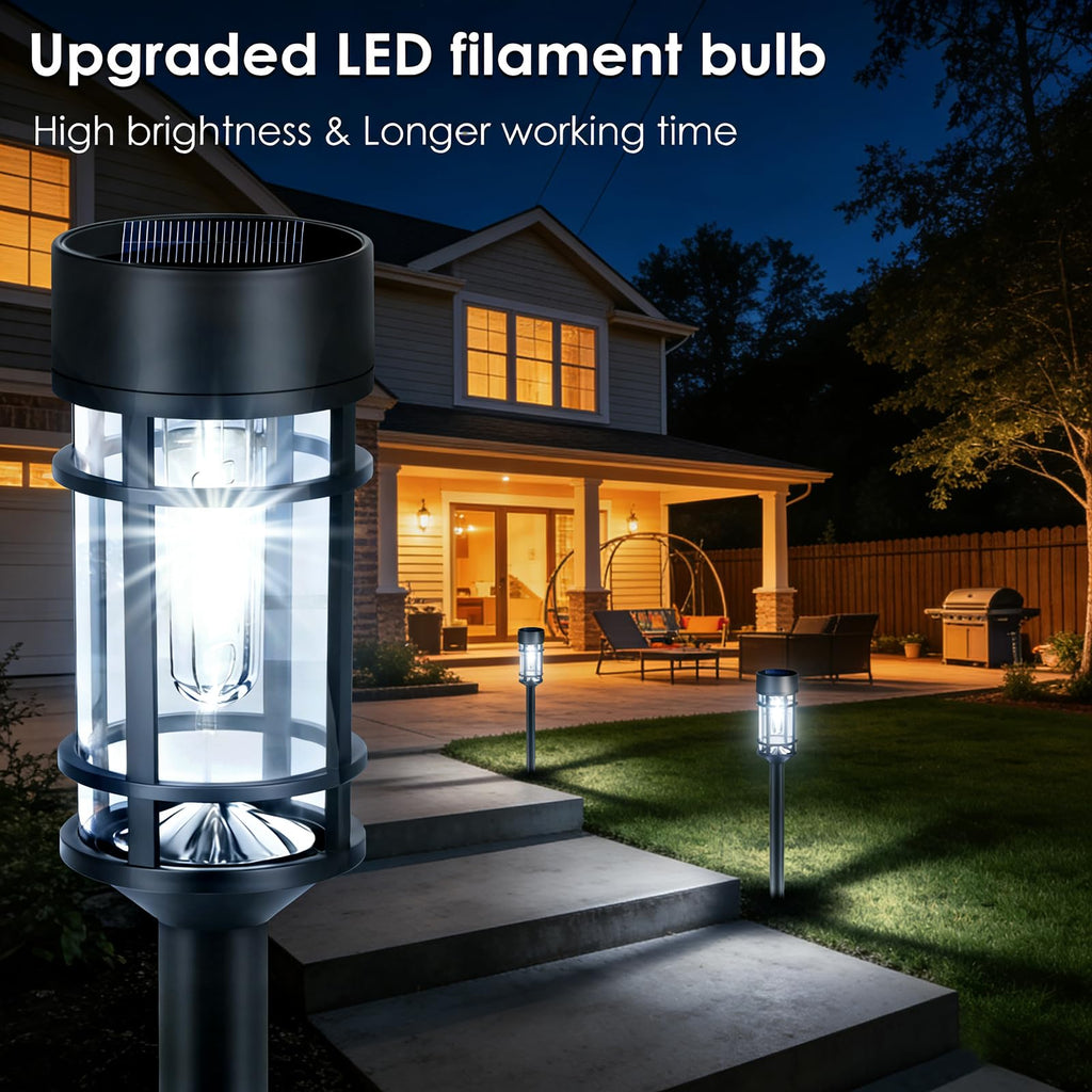 Solar Pathway Lights Outdoor, 8 Pack Metal Glass Solar Lights Outdoor Waterproof Auto On/Off Landscape Path Lighting
