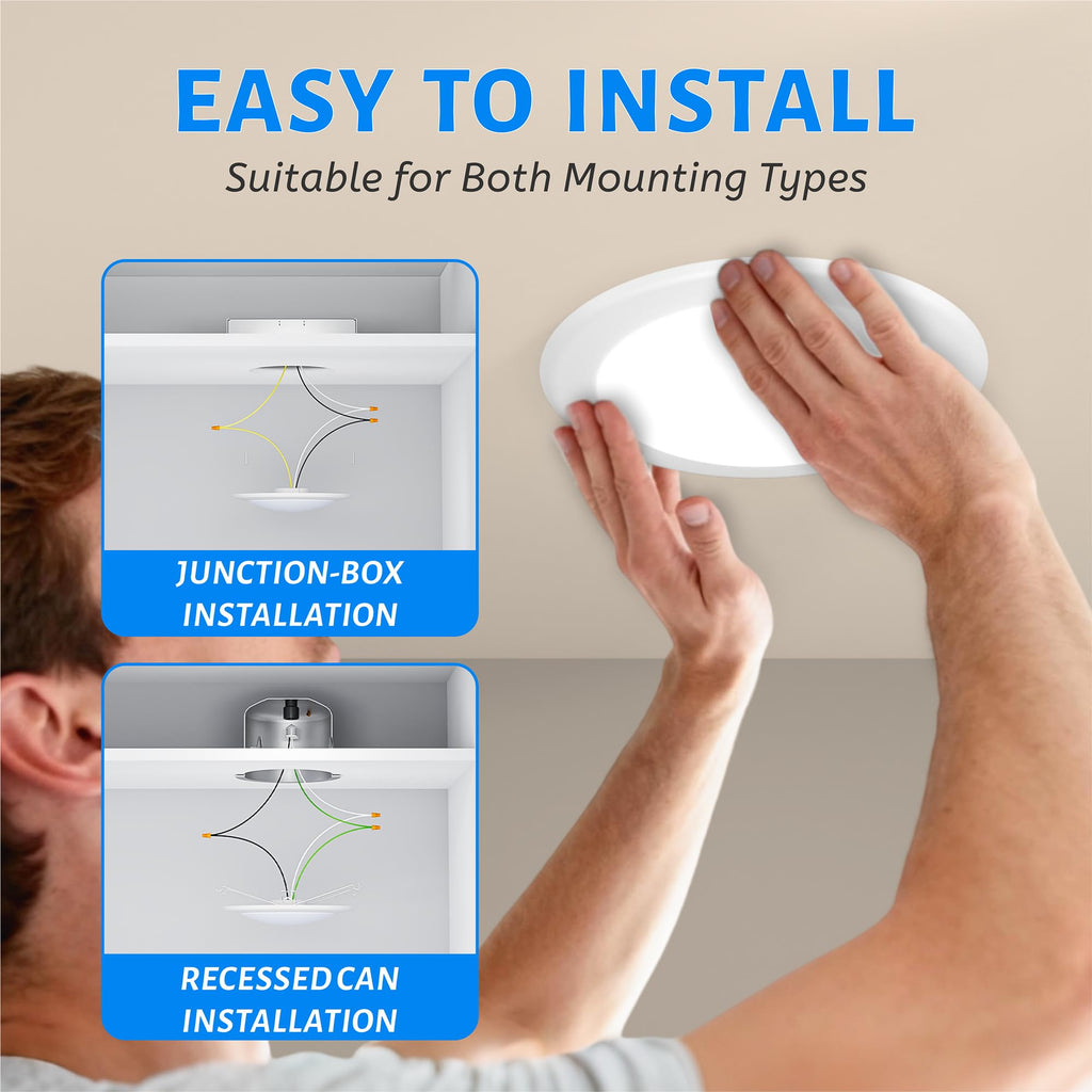 6 Inch Low Profile Flush Mount LED Disk Light, 16.5W 1000 Lumens, 4000K Cool White, Dimmable Recessed Lighting