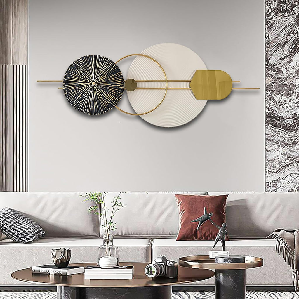 3D Round Metal Wall Art, Handmade Art Metal Round Nature Decorative Wall Sculpture Bedroom Dining Room, 47.2" x 19.7"