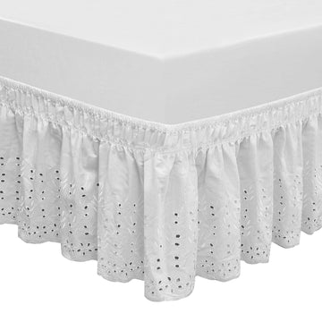 Wrap Around Elastic Eyelet Bed Skirt Dust Ruffle (White, Twin/Full-14 1/2 Inch Drop)
