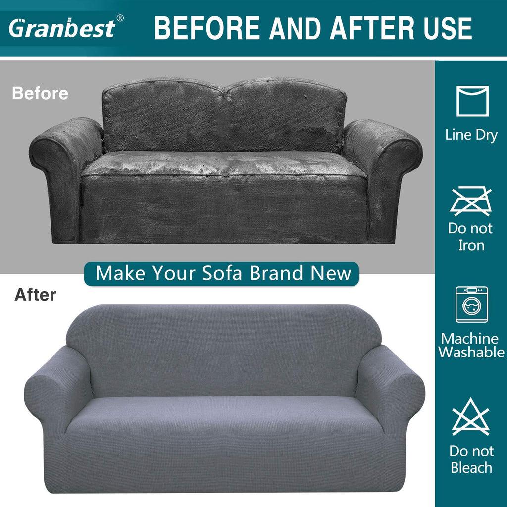 Premium Waterproof Sofa Cover High Stretch Couch Slipcover Super Soft Fabric Couch Cover (Light Gray, Chair), Small