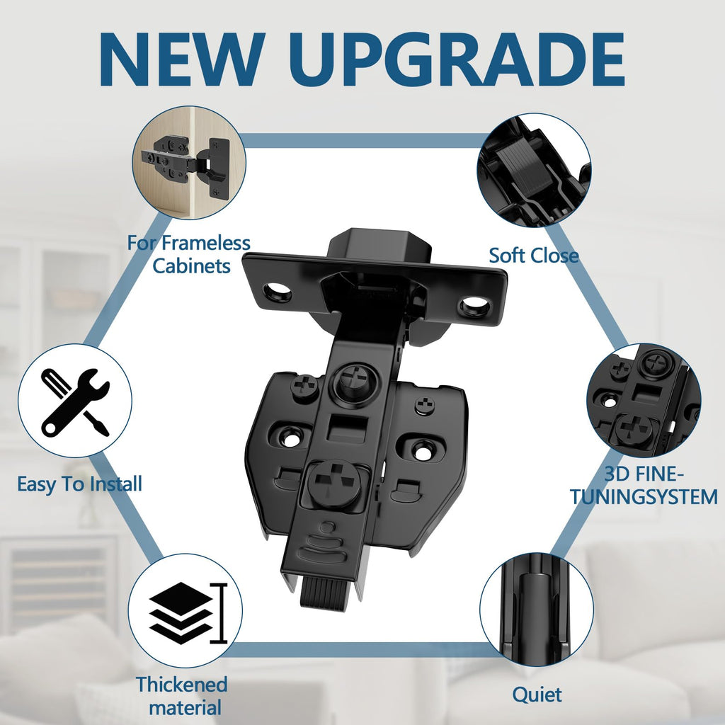 10 Pack Full Overlay Frameless Soft Close Cabinet Hinges, 110° 3D Adjustable Concealed European Hinges, Quiet