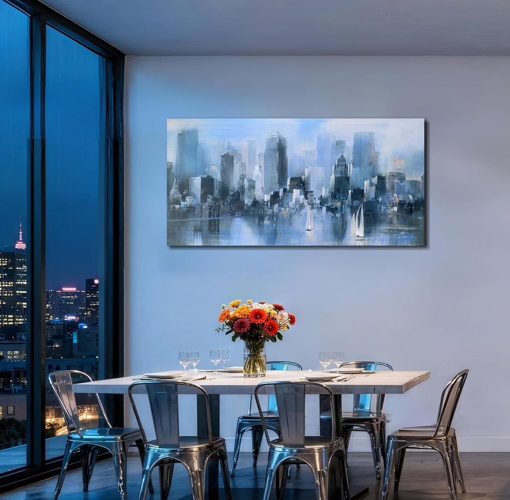 Blue New York Cityscape Brooklyn Bridge Canvas Wall Art | HD Print, Waterproof non-fading, Modern Decoration