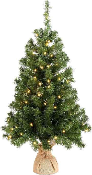3ft Green Mini Artificial Christmas Tree with 150 Branches Tips, Pre-lit Design, Tabletop Xmas Tree for Christmas