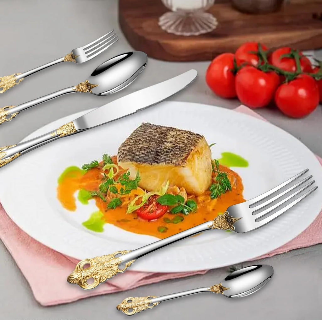 20-Piece Flatware Set for 4, Gold & Silver, 18/10 Stainless Steel