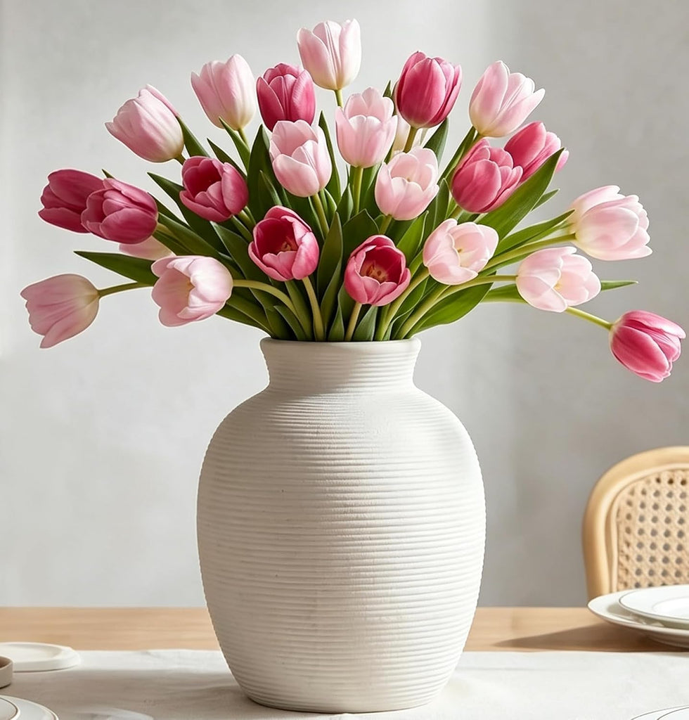 Ceramic Vase Home Decor, 8in White Waterproof Pottery Vases, Flower Terracotta Vases