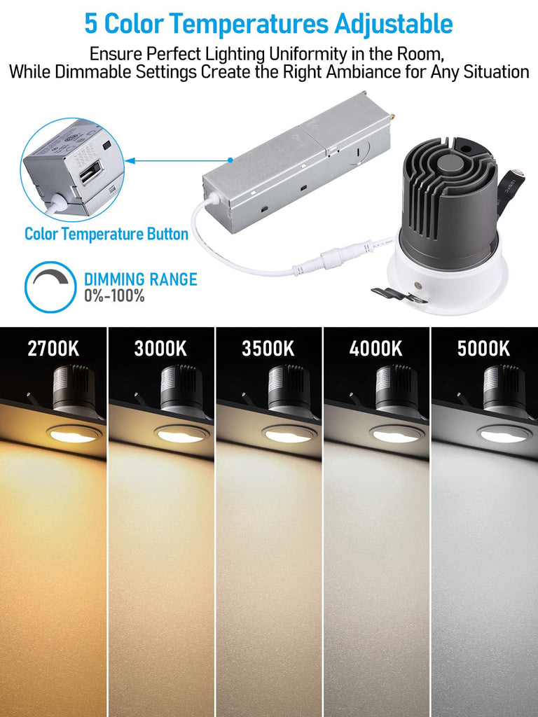 3 Inch 5CCT LED Recessed Wall Washer Lights with J-Box