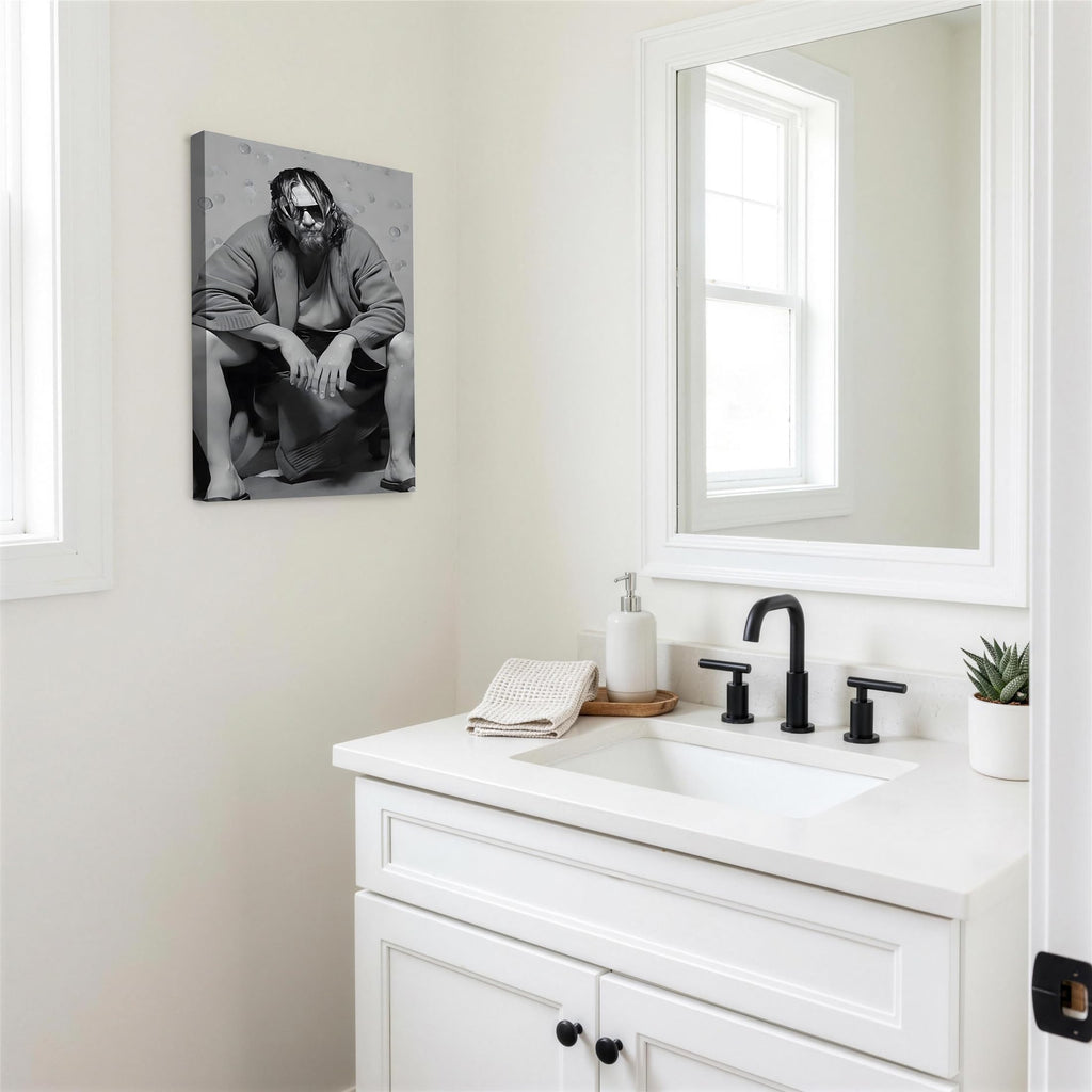 Iconic Framed Canvas Wall Art Bathroom Decor The Big Lebowski The Dude Sitting Movie Poster Prints Noir Toilet