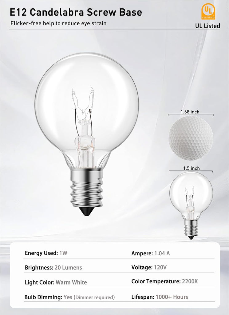 G40 Replacement Light Bulbs, 5W Clear Bulb fits E12 Base