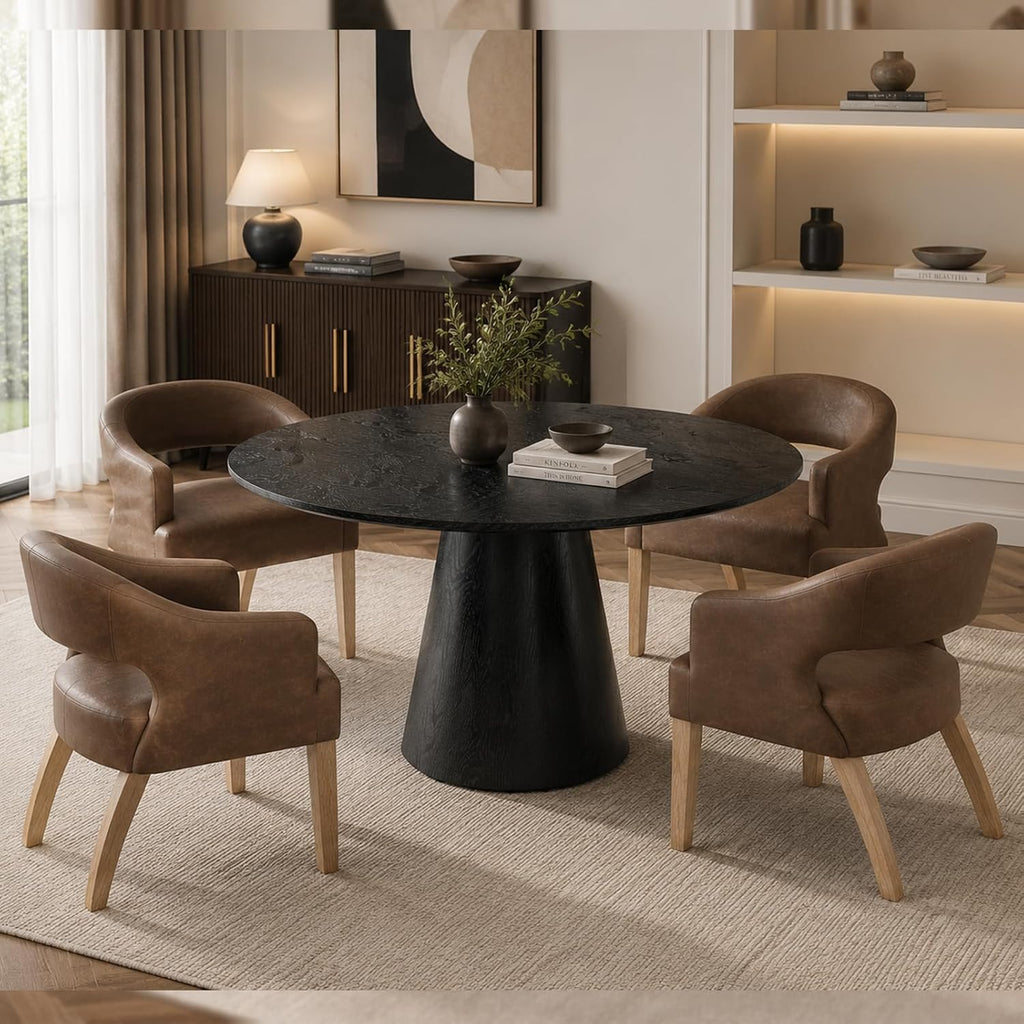 Black Round Dining Table for 4-6, Modern Wood Kitchen Table, 45" Circle Dining Table with Pedestal for Kitchen,Living