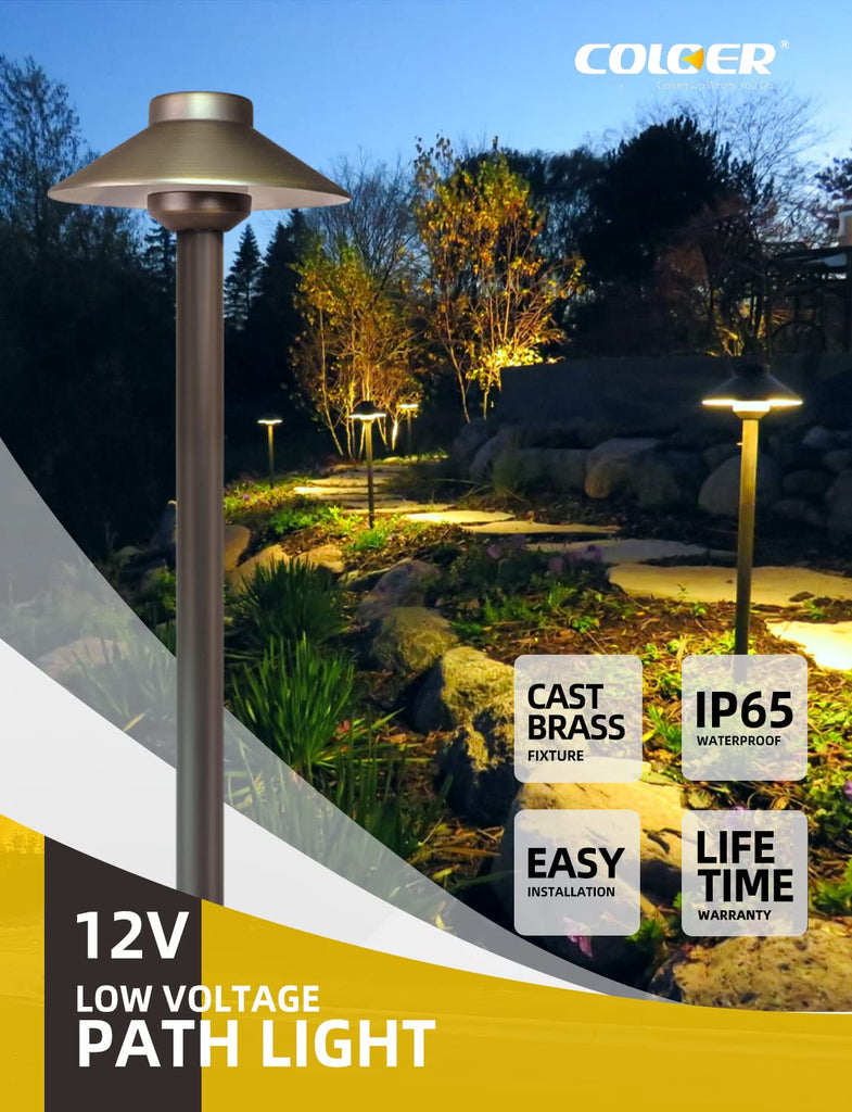 Brass Low Voltage Pathway Lights Outdoor 1-Pack with 2W LED G4 Bulb, Garden Path Lights Electric, IP65 Waterproof