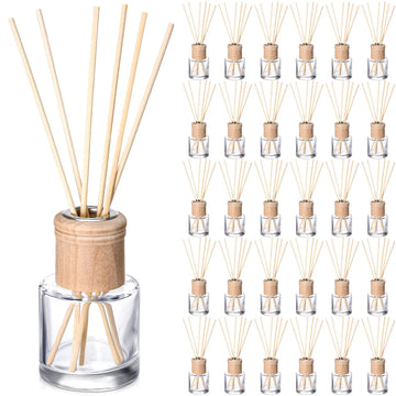 30 Set Reed Diffuser Bottle Empty Refillable Fragrance Glass Diffuser Bottles Set with Wooden Caps Sticks 50ml 1.7 oz