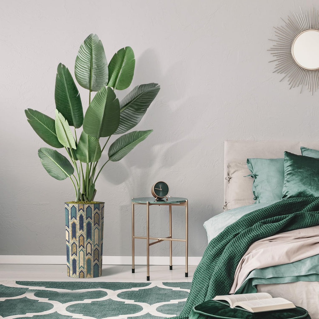Artificial Tree in Modern Polygon Pattern Effect Planter, Fake Bird of Paradise Silk Tree for Indoor and Outdoor Home